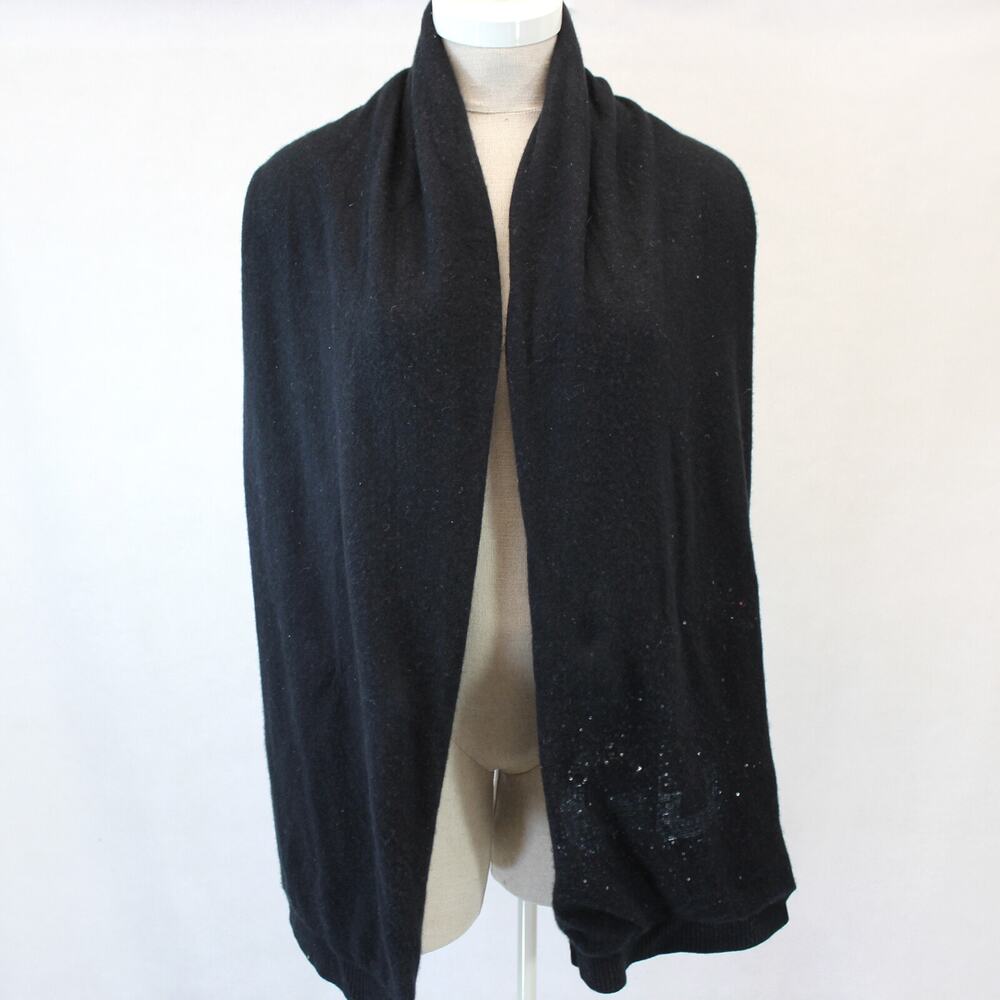 GD Knit 2-ply 100% Cashmere Double Black Sequin logo Scarf Soft Warm Designer